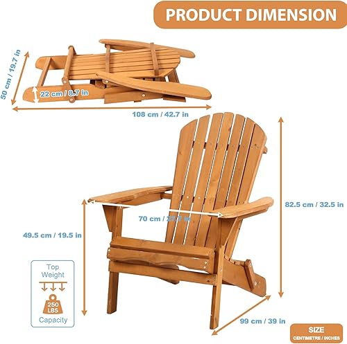 Miniatura 3 de Silla plegable de césped, silla para jardín de patio al aire libre, silla Adirondack de madera natural