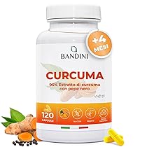 Bandini® Curcuma 120 capsule, 4 mesi di fornitura | 700 mg per capsula di Kurkuma al 95% + Piperina dal Pepe Nero (Alto Dosaggio) | Alternativa alla Polvere | Tumeric 100% Vegan Senza OGM