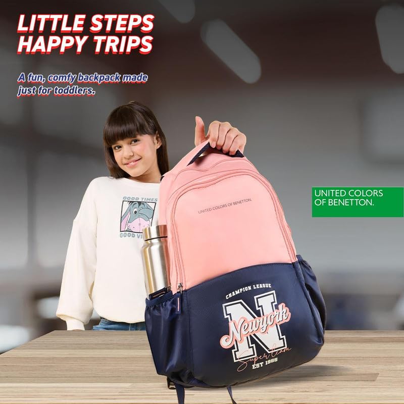 Image of United Colors of Benetton Backpack Flux | Printed High School Bag With 3 CompartMen'sts, Airmesh Padding & 1-Year Warranty - 25L Capacity | Daypack For School Girls & Boys