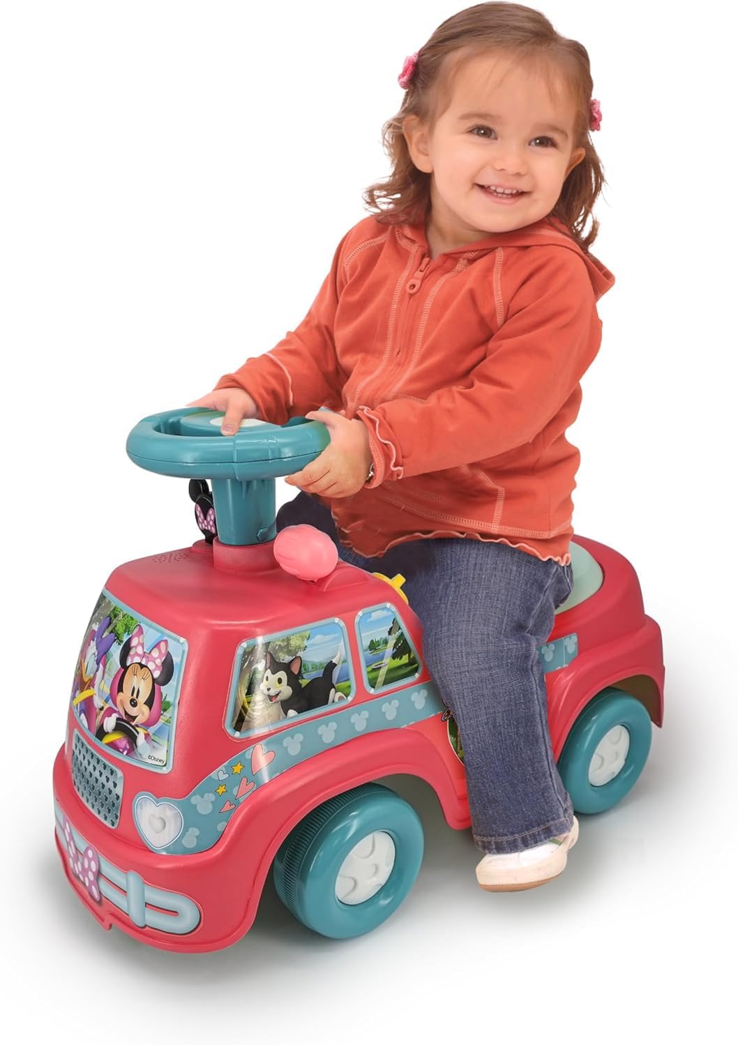 Kiddieland Disney Minnie Mouse Camper Ride-On, Lights & Sounds Foot-to-Floor Toddler Push Car with Storage, 12+ Months, 55 lb Limit