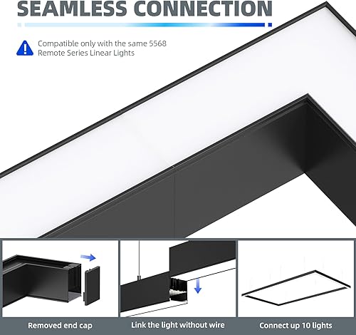 Miniatura 3 de Barrina Juego de luces LED lineales rectangulares de 9 pies x 5 pies con control remoto, conexión sin costuras de 45 W, cambio de color de 3000 K a