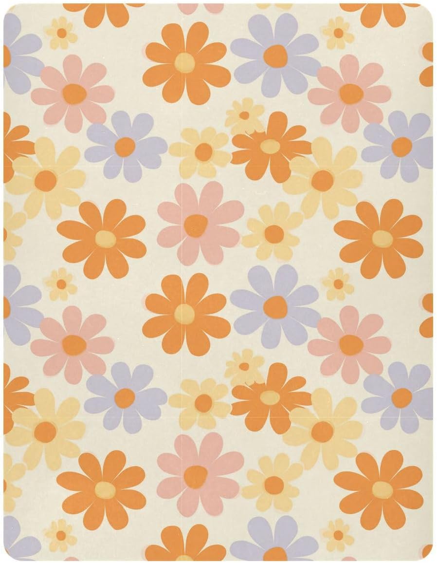 Aslsiy Baby Fitted Crib Sheets Retro Hippie Floral Pastel Flower (7) Nursery Mattress Sheets Stretchy Playard Sheet 39x27in Multi06 Small - Image 1 of 8