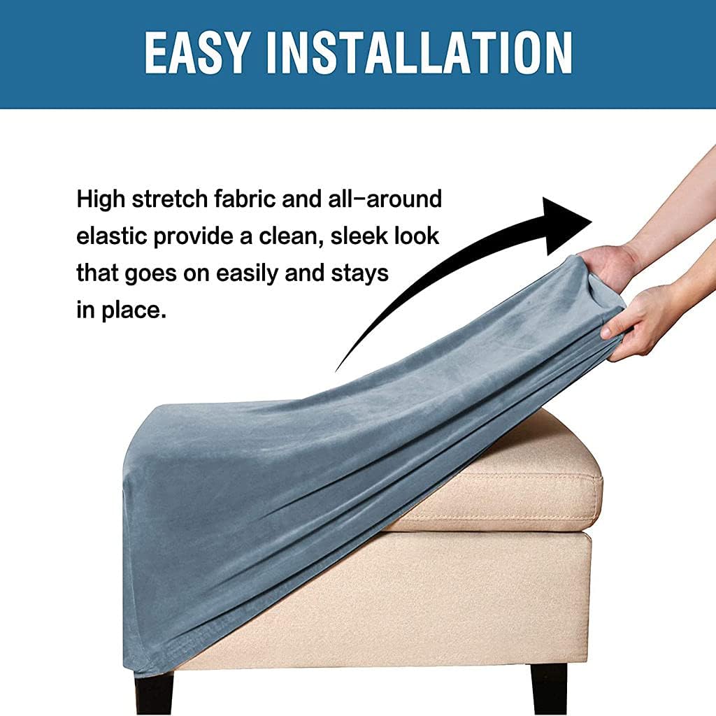 Velvet Rectangular Ottoman Cover, Stretch Square Footstool Cover Foldable Soft Ottoman Cover Non-Slip Washable Sofa Protector for Living Room(Blu-c,Grande)