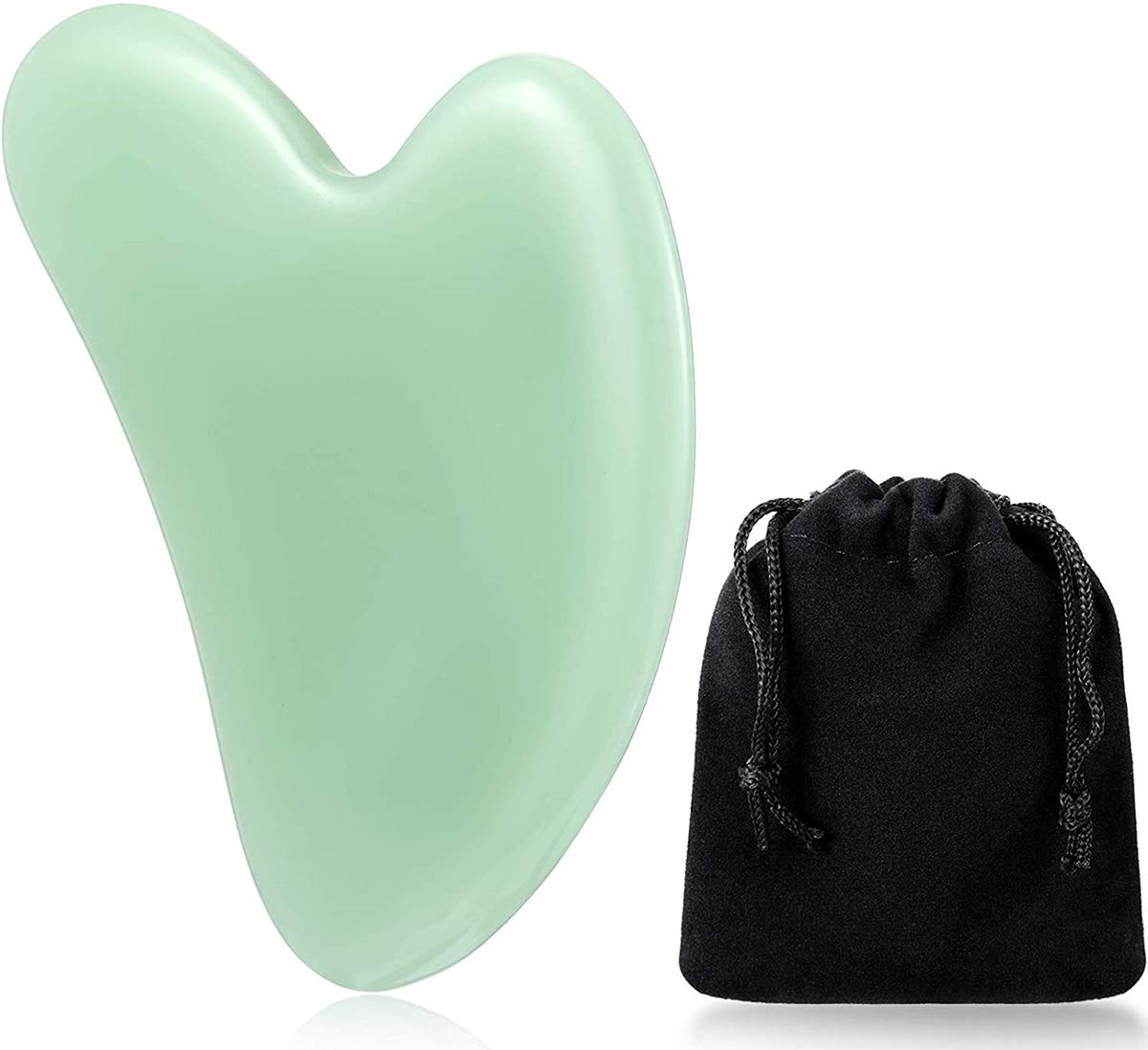 DELFINO Jade Roller Jade Stone Gua Sha Board Face Scrapping Massager Quartz Natural Facial Stone Scraper Gua Sha Massage Tool Skin Care Guasha Tool Use with Oil Serum and Eye Mask, Green