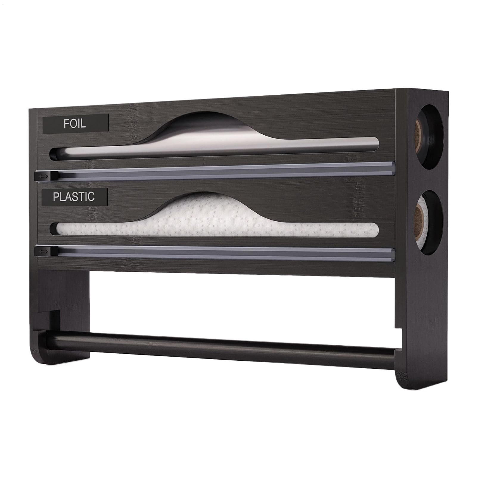 Organizador De Rollos Envolturas Con Cortador Organizador Pared Para Cajas | Organizador de Aluminio con Portarrollos y Cortador para Armario, Despensa, Papel Horno, Ahorr