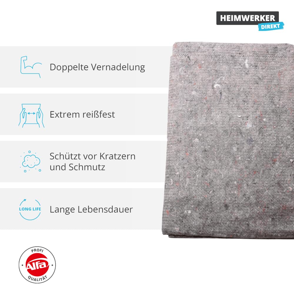 Alfa Packdecken 3 Stück Möbelpackdecken ca 220 g/m² - grau 150x200cm schwere Profi-Qualität Made in Germany Umzugsdecken Möbeldecken Transportdecken Allzweckdecken Kofferraum-Unterlage