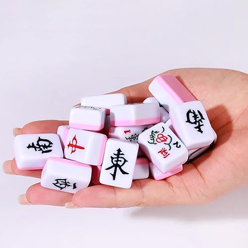 Miniatura 6 de Mahjong Sets - Juego de mesa de viaje tradicional chino con bolsa de sujeción juego de festival con palabras claras mini Mahjong chino 144 azulejos