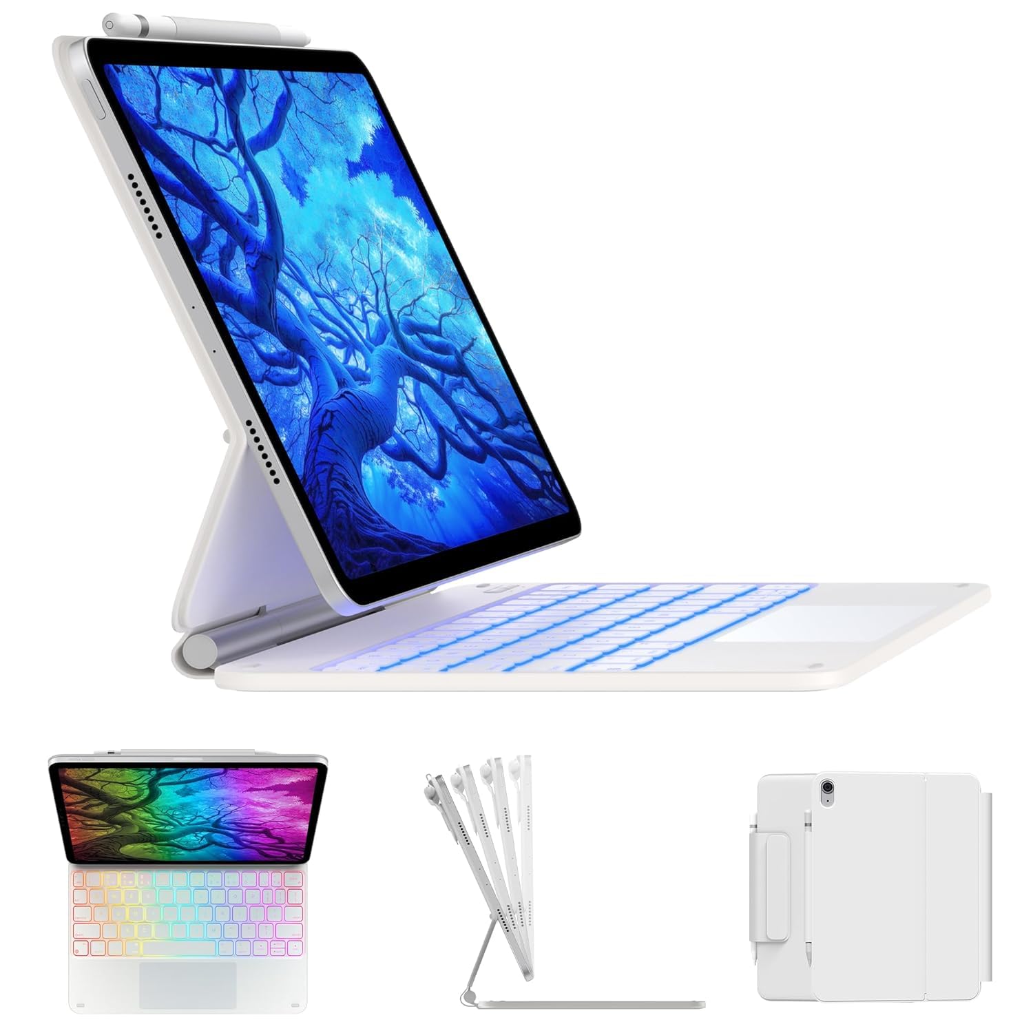 typecase Edge Magic Style Keyboard Case for iPad 11th (A16, 2025) & iPad 10th Gen with Multi Gesture Precision Touchpad & 11-Colors Backlit, Floating Cantilever Stand, Pencil Holder (White'25)