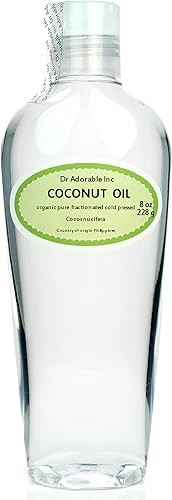 Dr Adorable - 8 oz - Aceite de coco fraccionado - Aceite de coco 100% puro y natural orgánico para la piel, labios, cuerpo y cabello, hidratante y