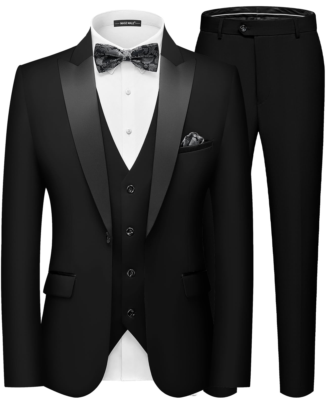 mage male Men's 3 Piece Tuxedo Suit Slim Fit Blazer Vest Pants Set-picture-27