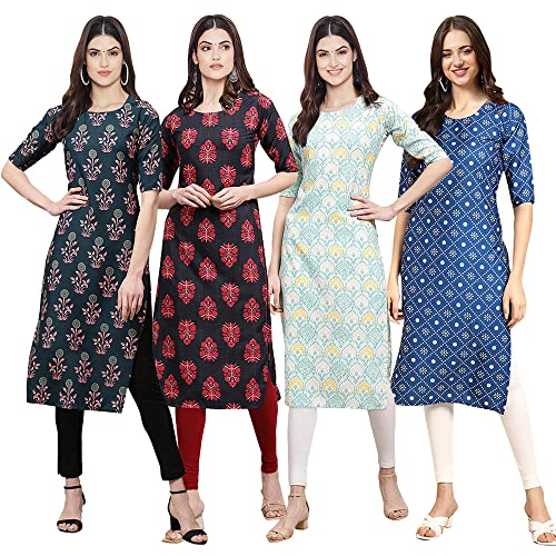 Image of Pinkmint Women's Crepe Digital Print Straight Kurta [Pack of 4] (CCV-334-338-339-335)