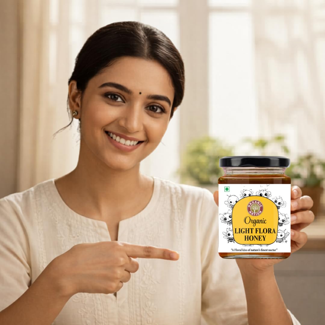 ORGANIC NATION Pure & Natural Light Flora Honey - Raw & Unprocessed, Lavender Honey, Natural Wildflower, Rich in Antioxidants, No Added Sugar, Langnese Substitute, 325g, Golden Amber Color 3