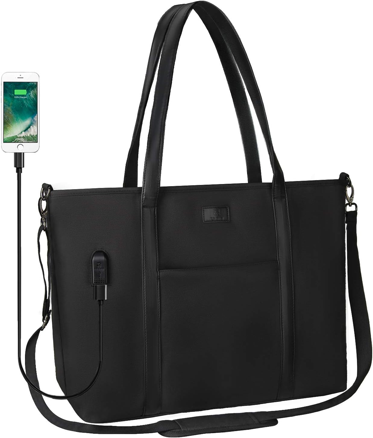 Laptop Tote Bag,17inch Laptop Purse Work Bag for Women Multiple Compartments (Large Black)