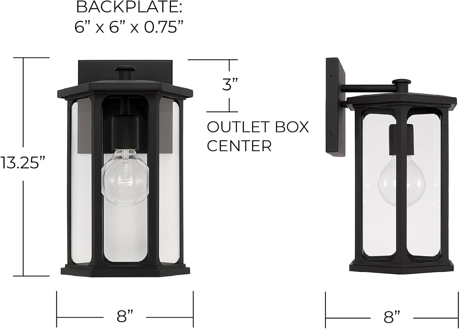 Capital Lighting 946611BK Walton Clear Glass Hexagonal Outdoor Wall Lantern, 1-Light 100 Watt, 13" H x 8" W, Black