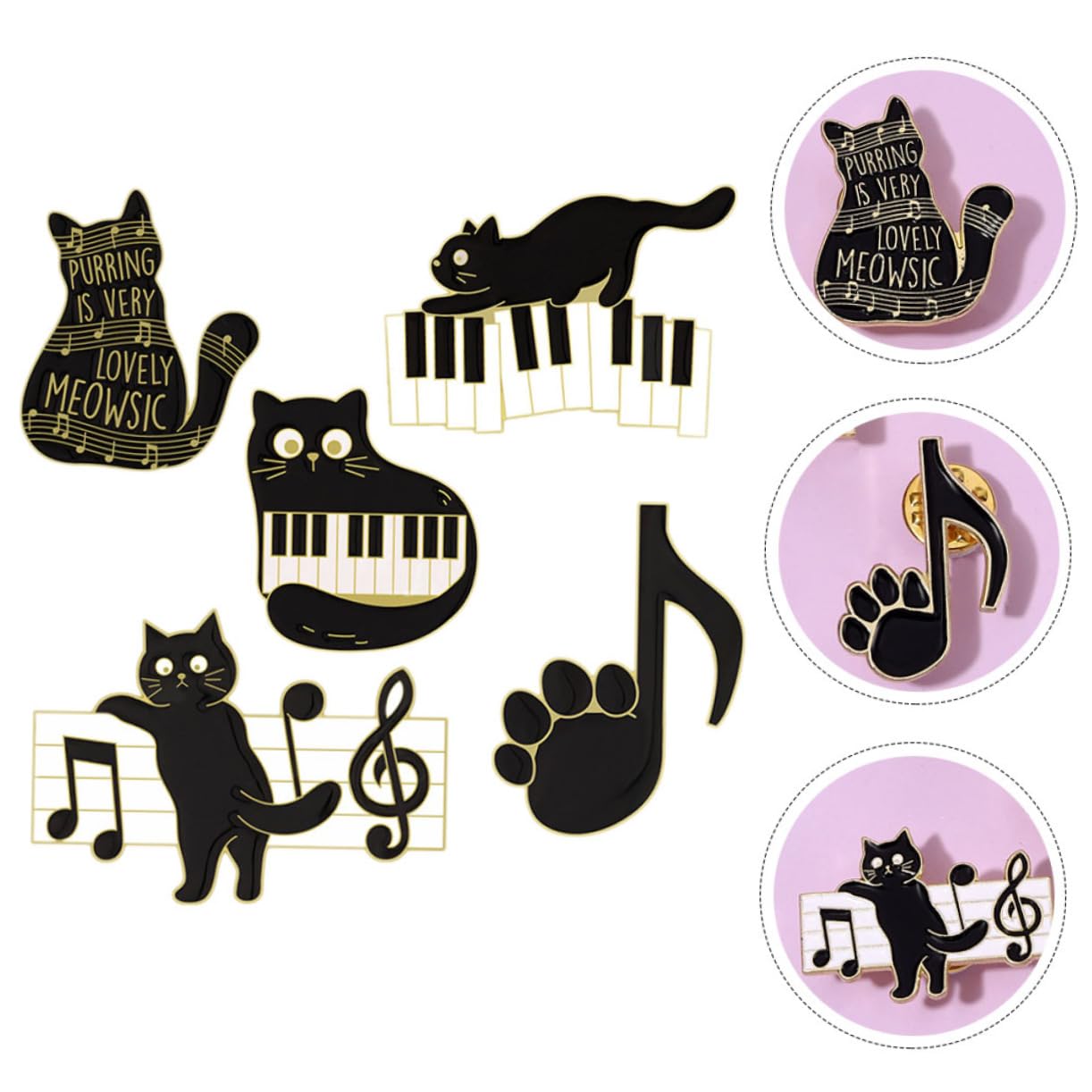 COLLBATH 25 Pz Spilla Con Nota Musicale Di Gatto Spilla Di Cartone Animato Gatti Spilla Per Zaini Spilla Da Scialle Perno Per Zaini Spilla Smaltata Kawaii Perni Musicali Lega Black