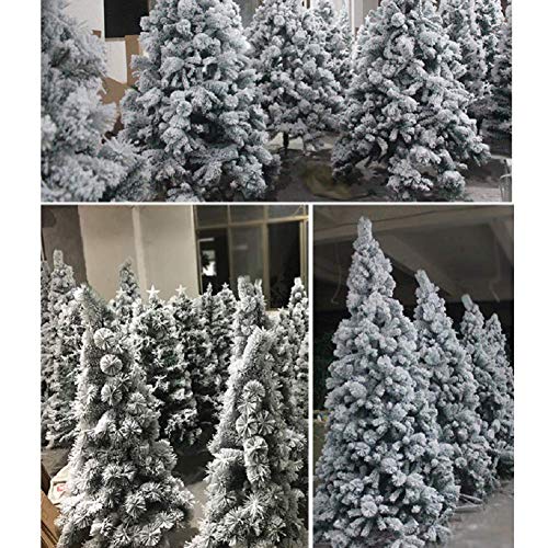 Dulplay Flocked Artificial Christmas Tree, With Lights Flocked Snow Tree Spruce Hinged Optical Fiber Tree Solid Metal Legs For、Hotel Window Decoration-Green 6Ft(180Cm) #TOP6