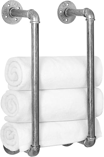 Miniatura 8 de HouseAid Toallero de tubo industrial, soporte de almacenamiento de toallas de baño de granja, organización de toallas de estilo vintage, montado en