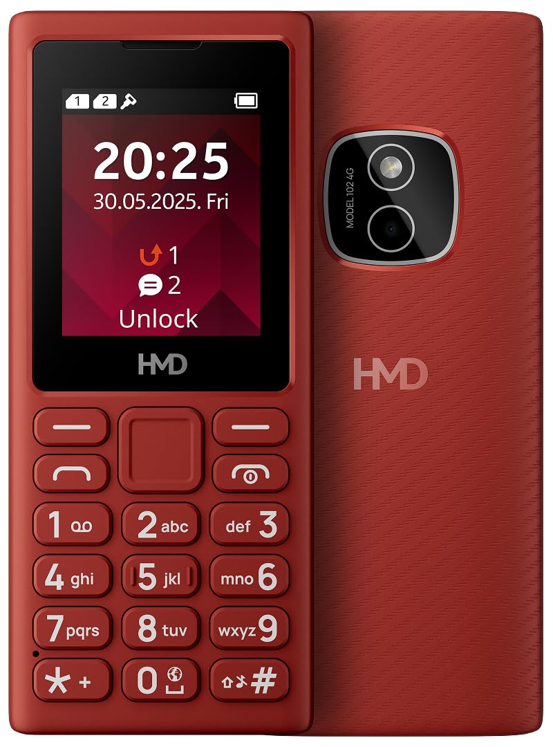 hmd 102 4g | 4g feature phone with cloud phone apps supports youtube, youtube shorts, facebook & much more | type c fast charging | rear camera | 1-year replacement guarantee | red