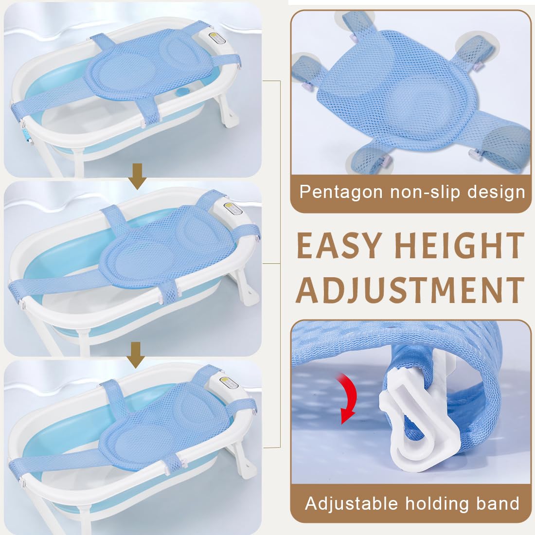 Hamac De Bain Pliable Pour Bébé - Coussin De Siège Antidérapant avec Filet De Bain - 0 À 36 Mois
