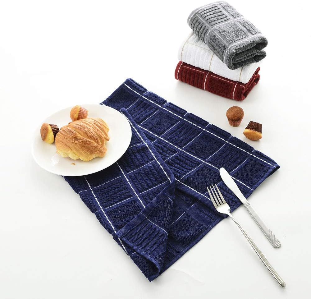 Anyi 100% Cotton Kitchen Towels, Absorbent Dish Towels with Hanging Loop, Soft Kitchen Hand Towels for Washing Drying Dishes(16x26, Set of 3, Navy) image 4