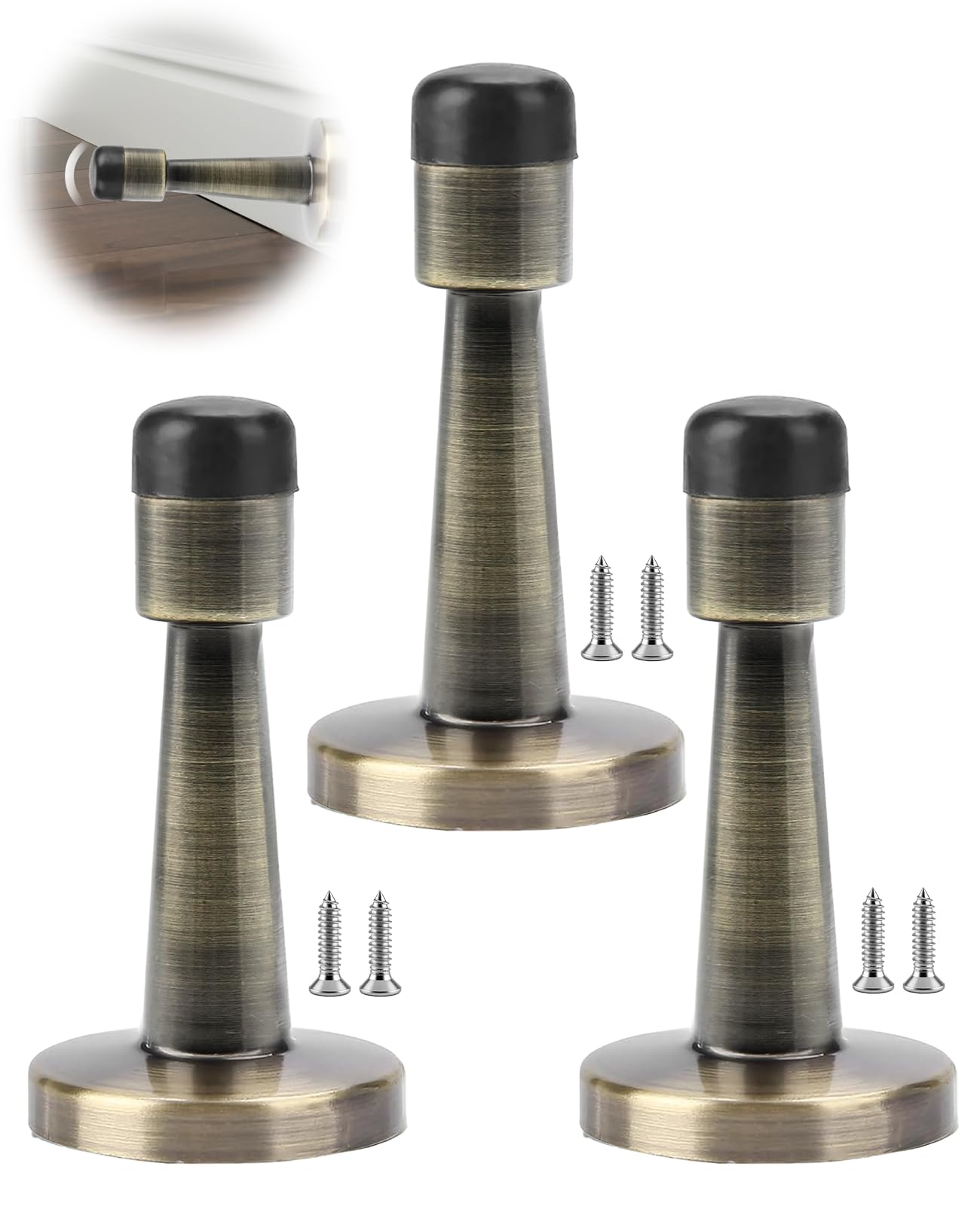 Benaewa 6 Pcs Antique Brass Door Stop, Wall Mounted Door Stoppers for Skirtings, Indoor (3)