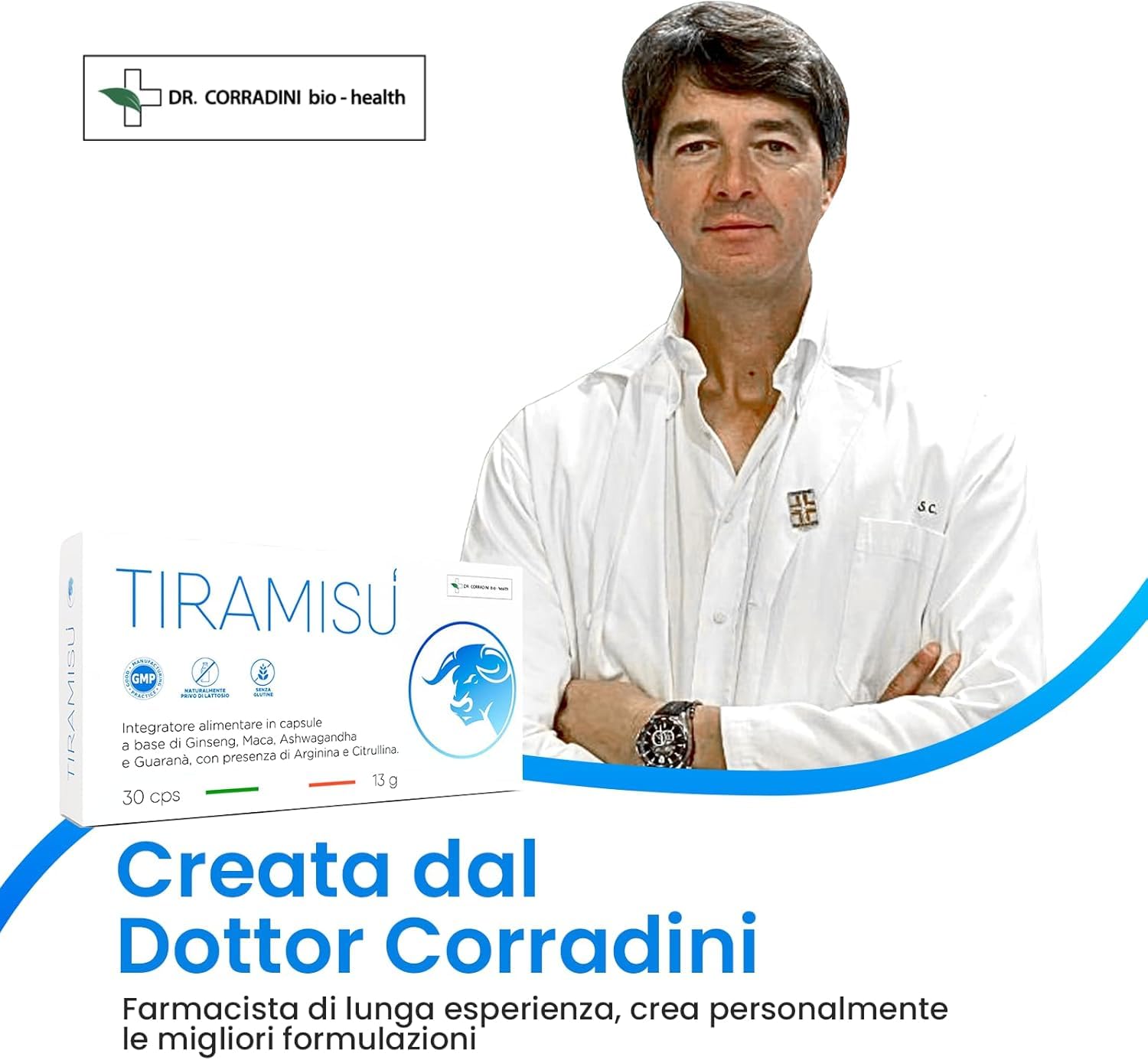 Dr. Corradini Tiramisù Integratore Uomo per Vigore con Maca Peruviana, Arginina, Citrullina, Ashwagandha, Caffeina, Ginseng - Made in Italy, 30 Giorni di Fornitura