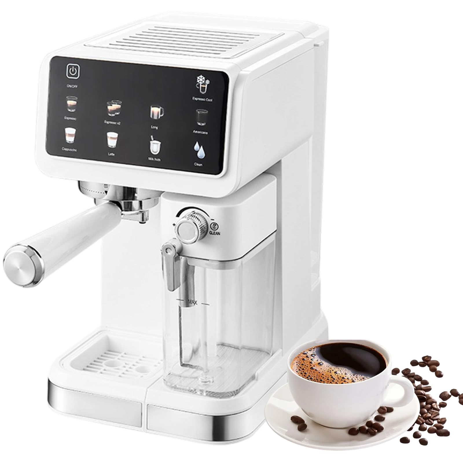 Xjleftonomie Compact Coffee Machine, 20bar Professional Pressure With Temperature Control 92c To 96c, 1.5l Water Tank 500ml Milk Tank, 6 Preset Modes For Cappuccino Latte White