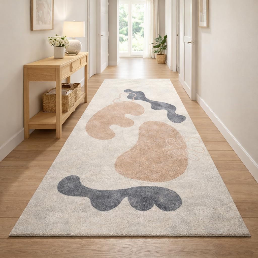 Wool Abstract Area Rug, Ivory Beige Charcoal Modern Hand Tufted Rug for Living Room, Bedroom & Home Décor 7x10, 6x9, 8x10, 9x12 Sizes