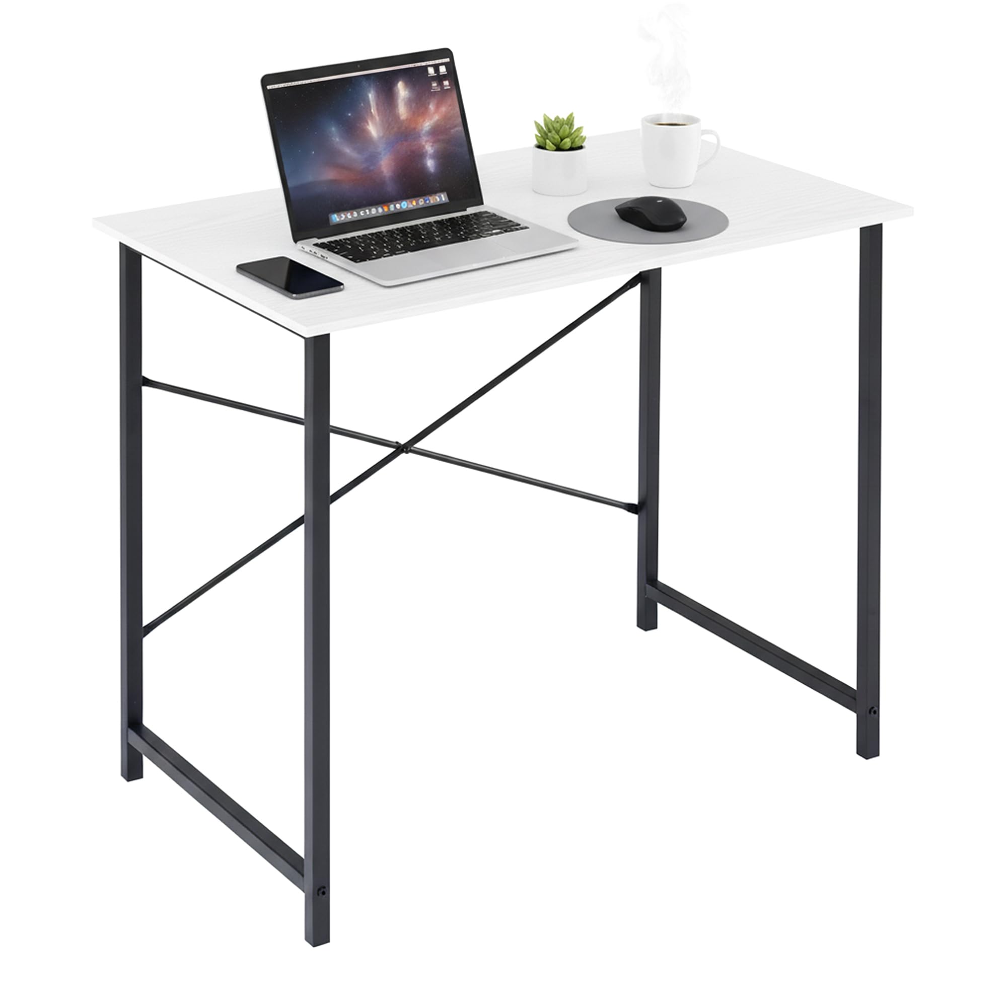 computer desk 32 inch, simple home office desk study writing table, sturdy metal frame, scratch-resistant mdf desktop for bedroom dorm workspace small space, white