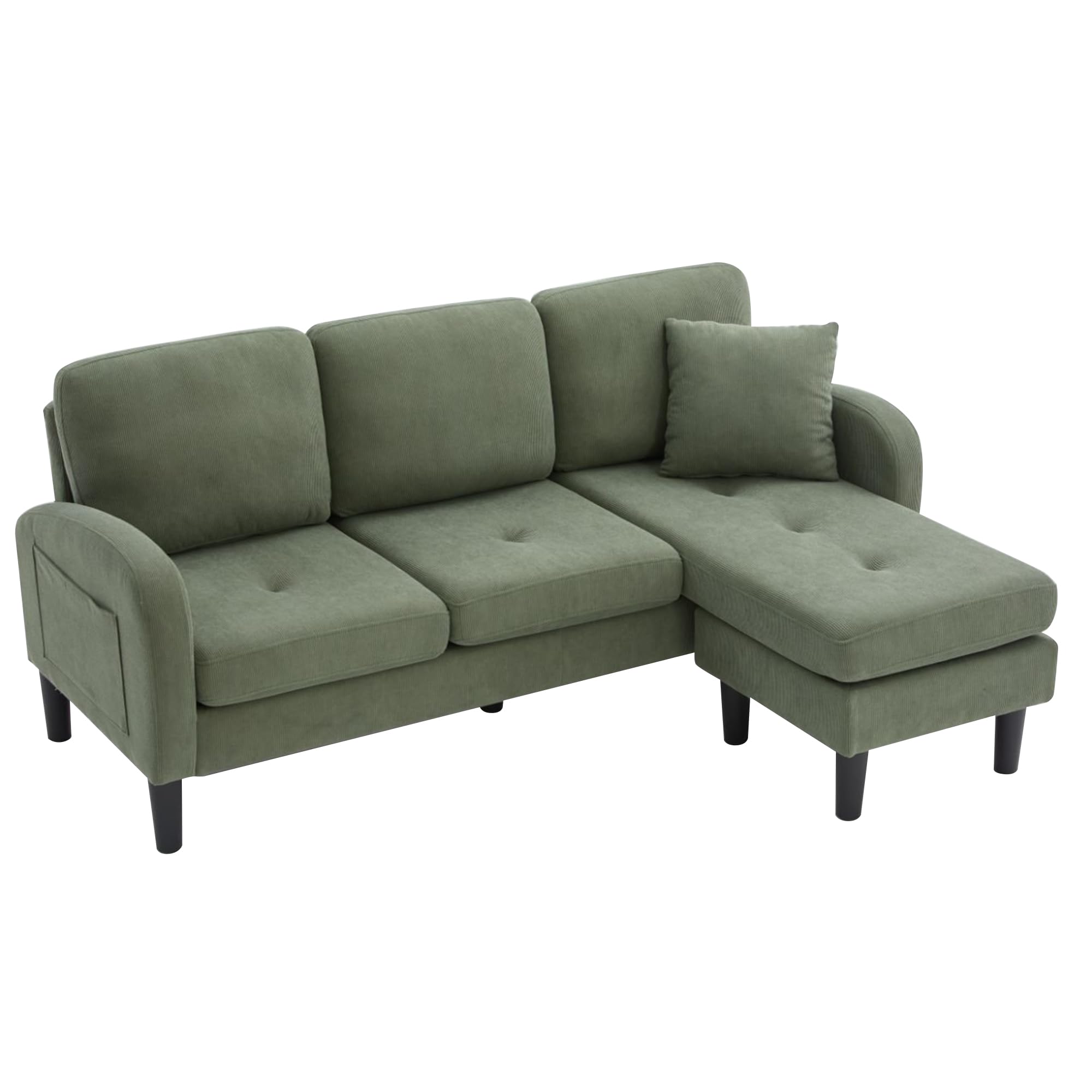 Sofá esquinero modular de 3 plazas con chaise longue en forma de L, sofá con función de dormir, sofá de lino de algodón transpirable, patas de plástico, ideal para salón, apartamento y oficina