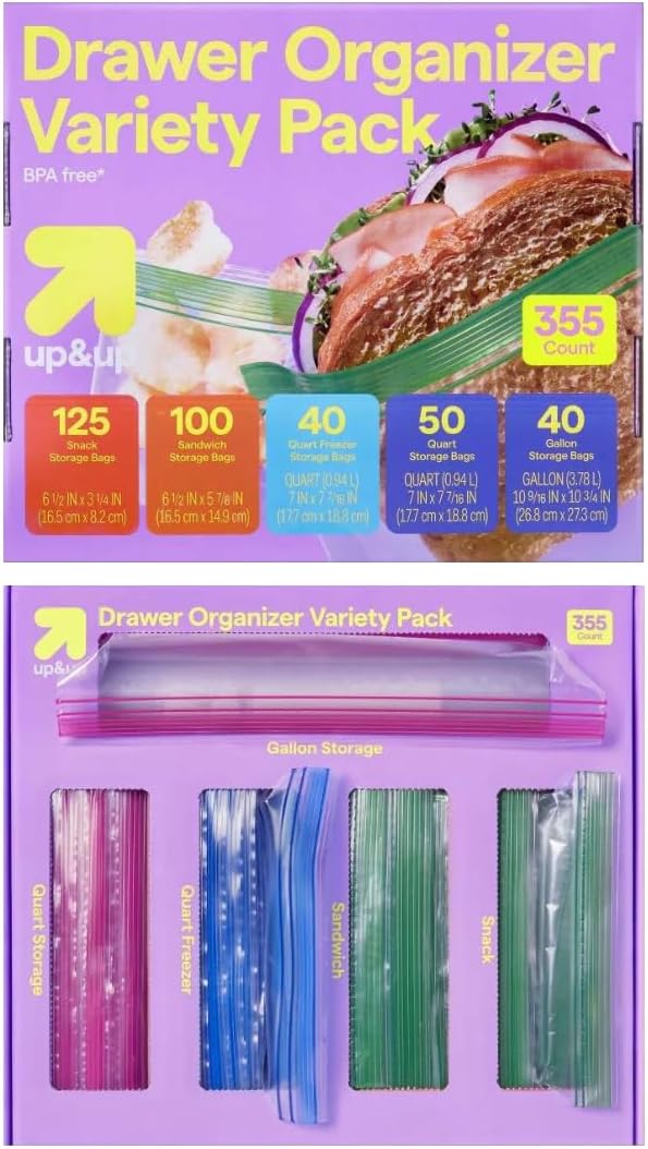Storage Bag Organizer Variety Pack for Drawer 355ct