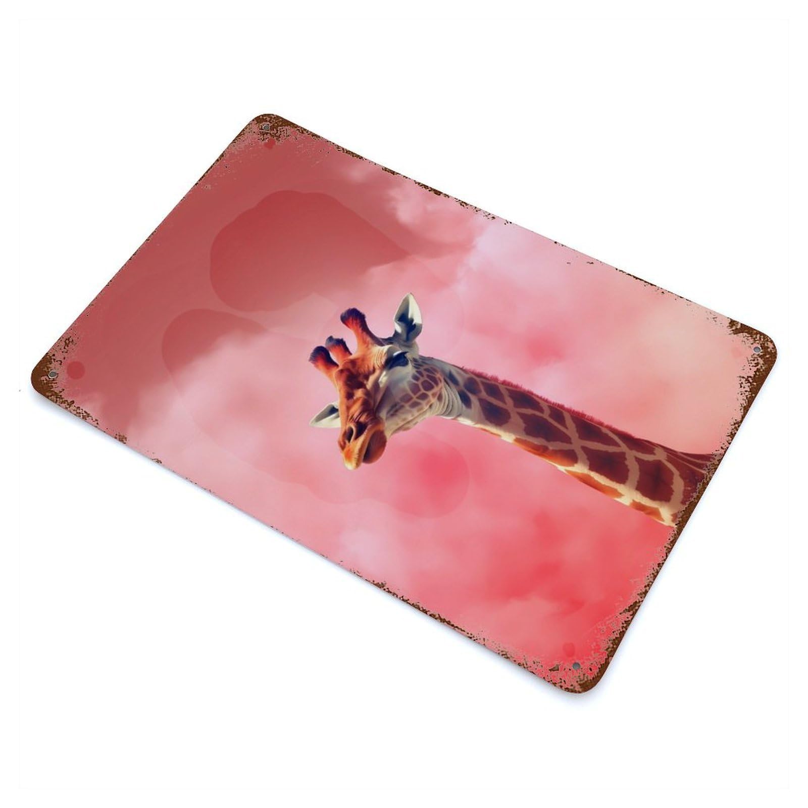 Garage Style Giraffe Animals Aged Metal Wall Plaque 11.8"x7.9", Farmhouse Wall Decor for Bar And Workshop