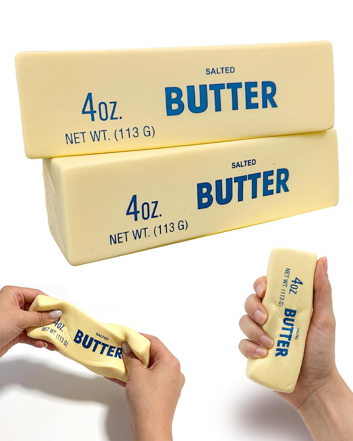 2Pcs Butter Squishy Stress Gadget for Adults, Slow Rebound Sensory Fidget, 5.5 × 1.4 inch Cute Realistic Butter Stick Shape, Funny Themed Desk Decor for Office & Home - 2