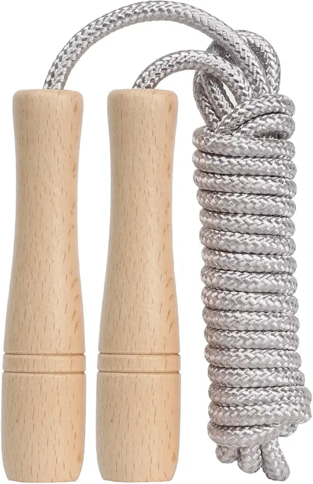 Jump Rope Kids,8.5ft Adjustable Cotton Skipping Rope with Wooden Handle for Boys and Girls Fitness Outdoor Exercise (Silver)