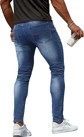 Woenzaia Mens Jeans Slim Fit Skinny Denim Stretch Tapered Jean Pants