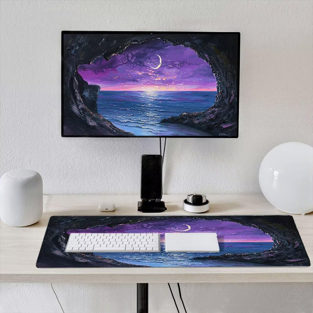Alfombrilla Ratón XXL Alfombrilla Escritorio 2000x1000mm Mouse Pad Mejora la Precisión y la Velocidad con Base de Goma Antideslizante y Bordes Cosidos Duradera Cómoda, Juegos (Moon Beach) xR8-918