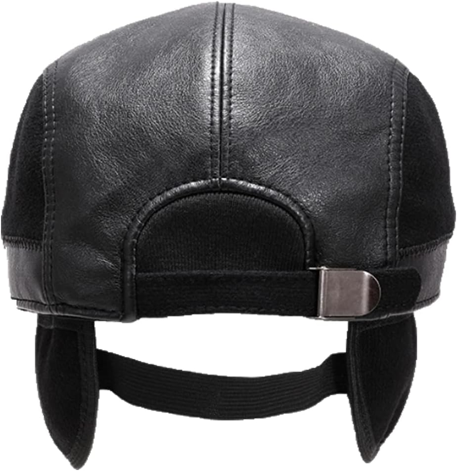 Men's Leather Newsboy Cap with Earflaps Flat Ivy Cap Cabbie Hats - Image 3