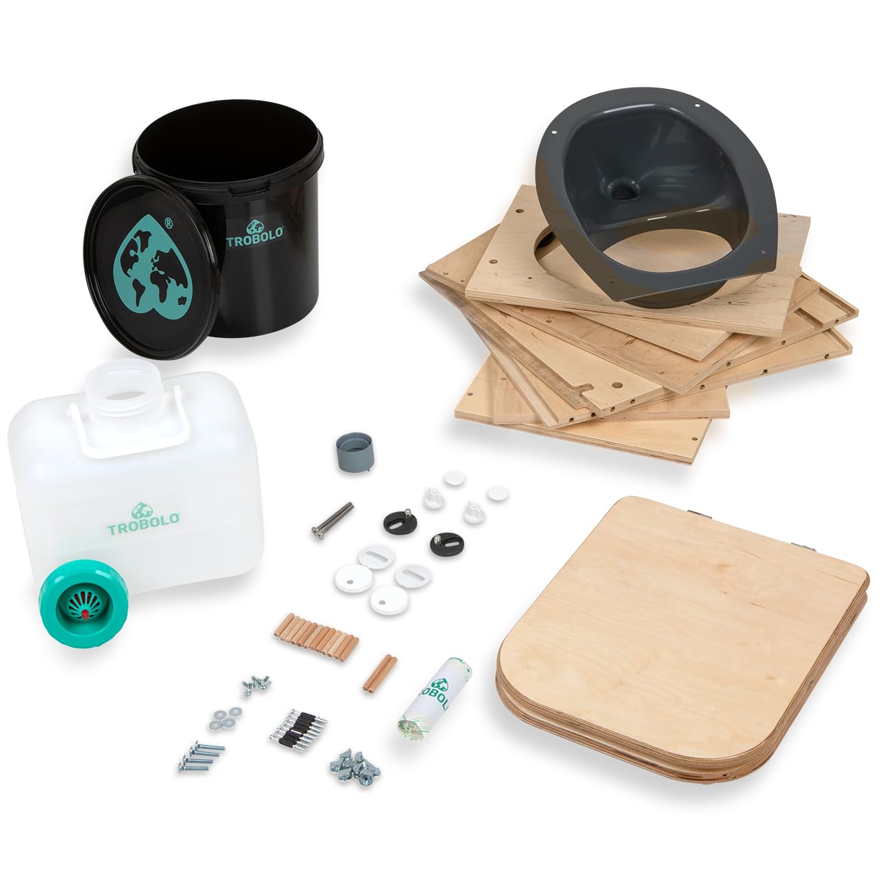 TROBOLO TeraBloem – Trenntoilette aus Holz als Bausatz – Ideal als Gartentoilette, für Fahrzeug & Tiny House – Geruchlose Indoor Trockentoilette kompatibel mit Abluftsystem – Wasserlos & Chemiefrei