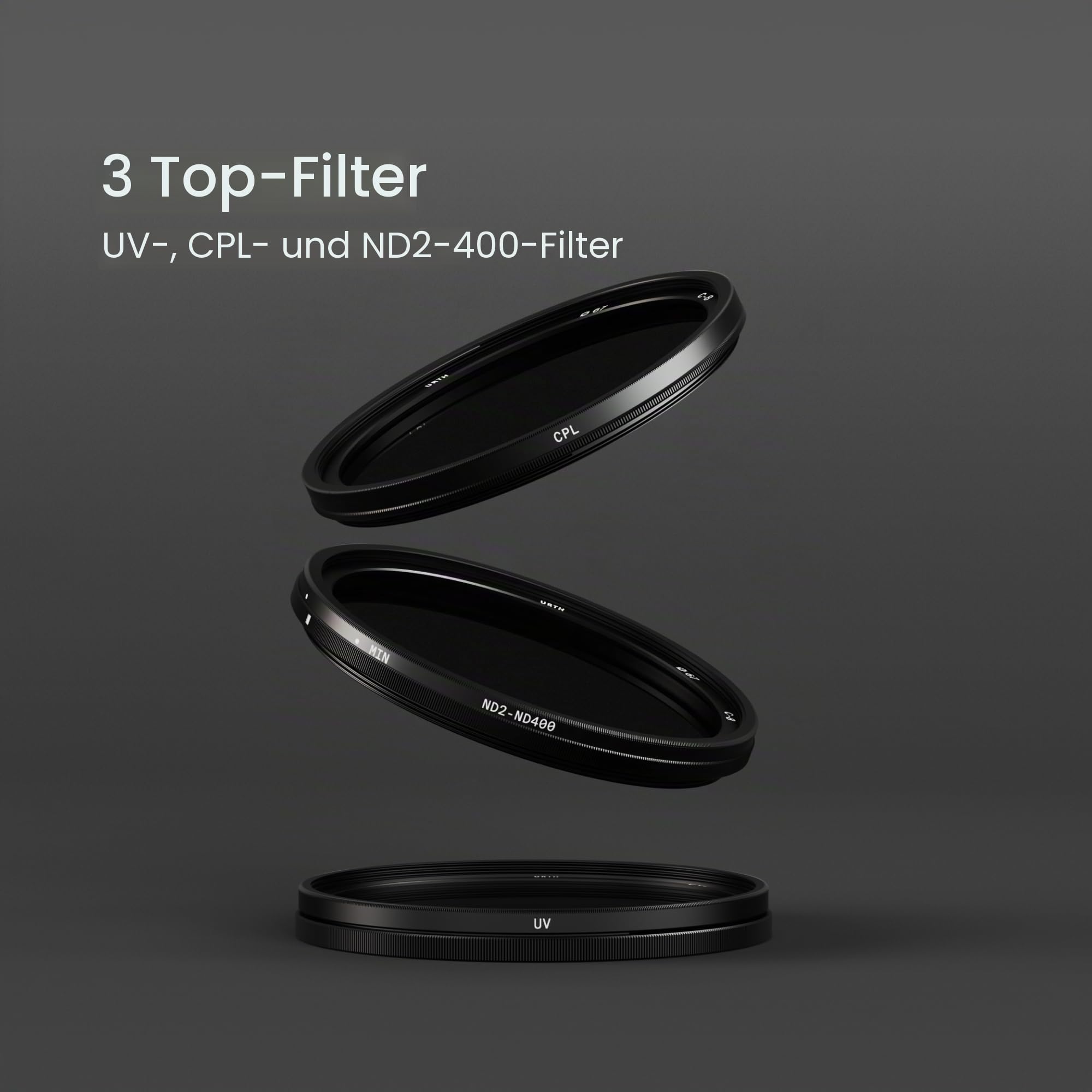 Urth 77 mm 3-in-1 UV, Zirkularer Polfilter (CPL), ND2-400 Filter Kit — Explorer Filterset, mehrfachbeschichtetes optisches Glas, ultraflache Kamerafilter mit 2 Kappen