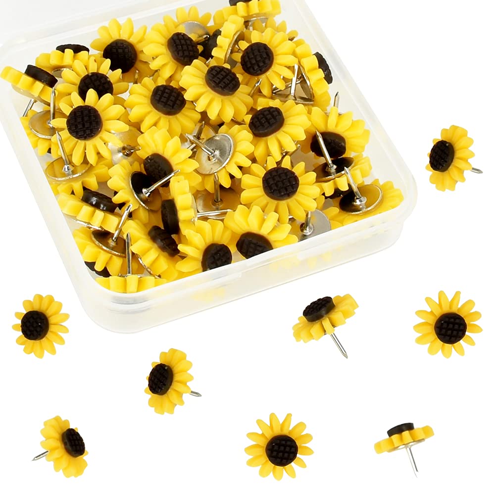 Vuzvuv Sunflower Push Pins for Bulletin Board, Flower Tacks Decorative Cute Sunflower Thumb Tacks for School, Home, Office