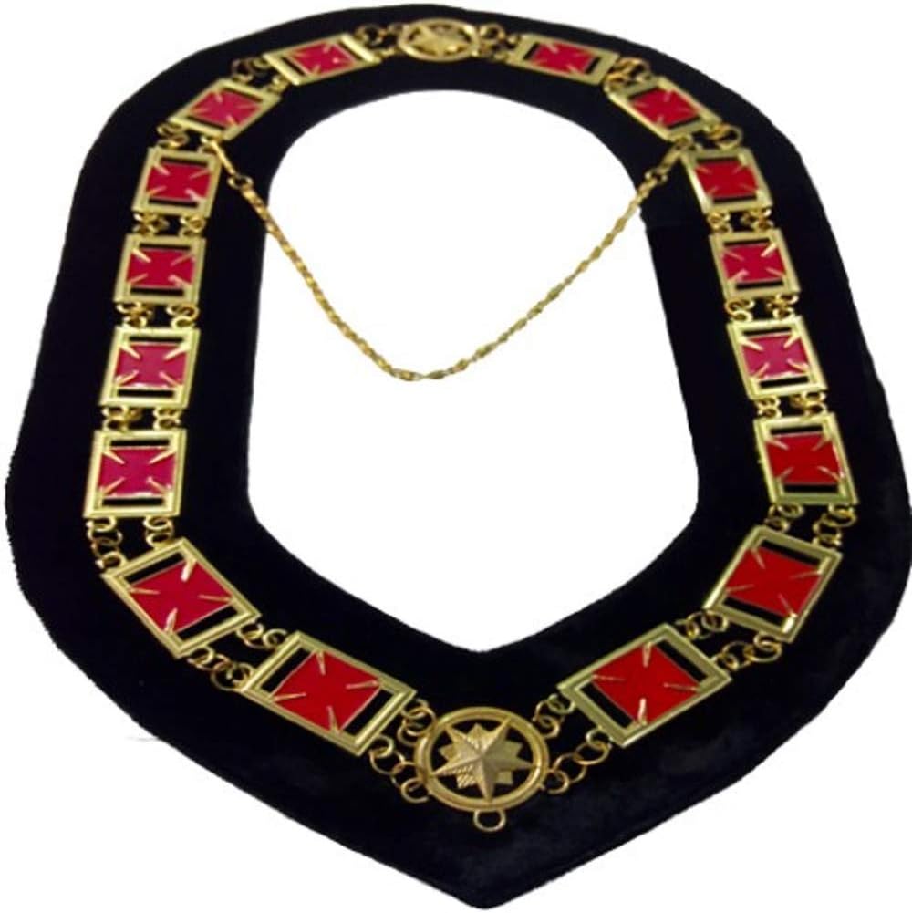 Knights Templar Formí©e Pattí©e cross - Masonic Chain Collar - Gold on Black