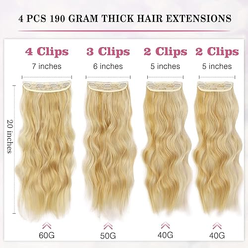 Miniatura 3 de AISI BEAUTY Extensiones de cabello con pinzas, 4 piezas de 20 pulgadas, largo, ondulado, sintético, grueso, extensiones de cabello natural para