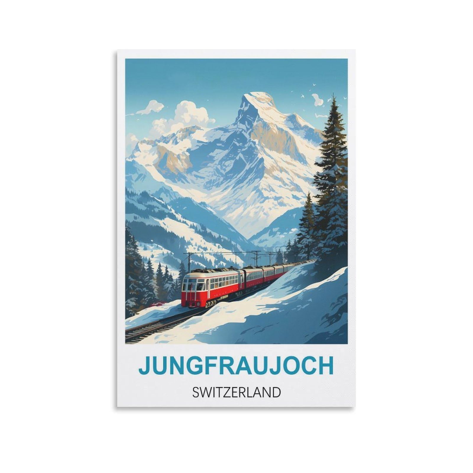 WGMDOEE Jungfraujoch Switzerland Vintage Travel Poster 20x30inch(50x75cm) Canvas Poster Living Room Wall Art Home Decor