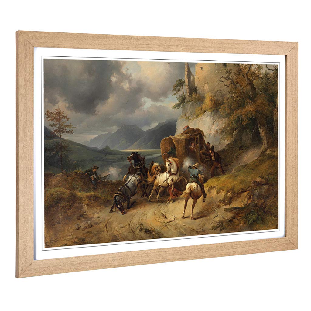 Big Box Art Framed Print of Friedrich Gauermann The Robbery Design | Wall Art Picture | Home Decor for Kitchen, Living Room, Bedroom, Hallway, Oak, A2 / 24.5x18 Inch / 62x45cm