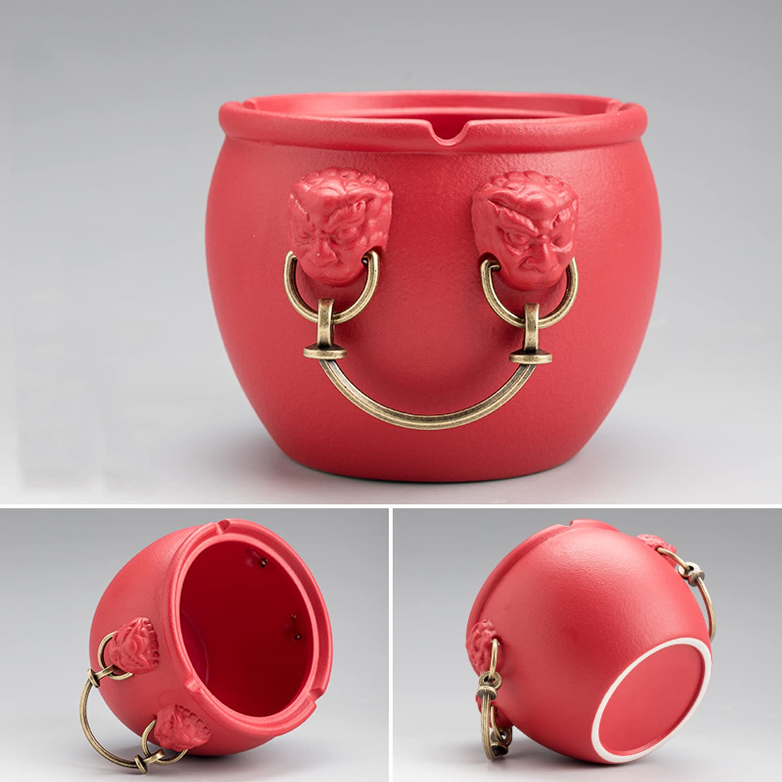Kfgisd Red Ceramic Of Creative Trash Can Mini Waste Bins With Lid/Ceramic/H-10.5Cm And Retro Decoration ,Ashtrays(Red)