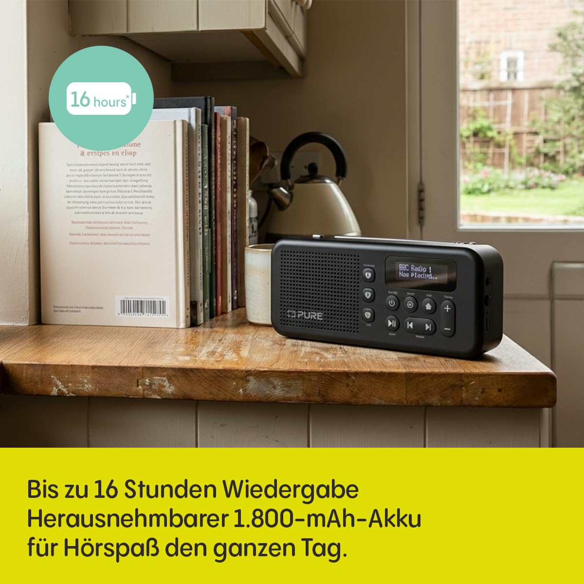 Pure Elan Move Tragbares Digitalradio DAB+ & FM mit Bluetooth 5.3, Ultra‑kompaktes Taschenradio mit Akku bis 16 Std, portables Radio mit Kopfhöreranschluss & LCD‑Display – Schwarz
