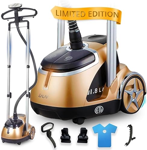 SALAV Vaporizador profesional de ropa de 1500 W con control de pedal | Calentamiento rápido de 45 segundos, tanque de 1.8 L, hasta 1 hora de vapor