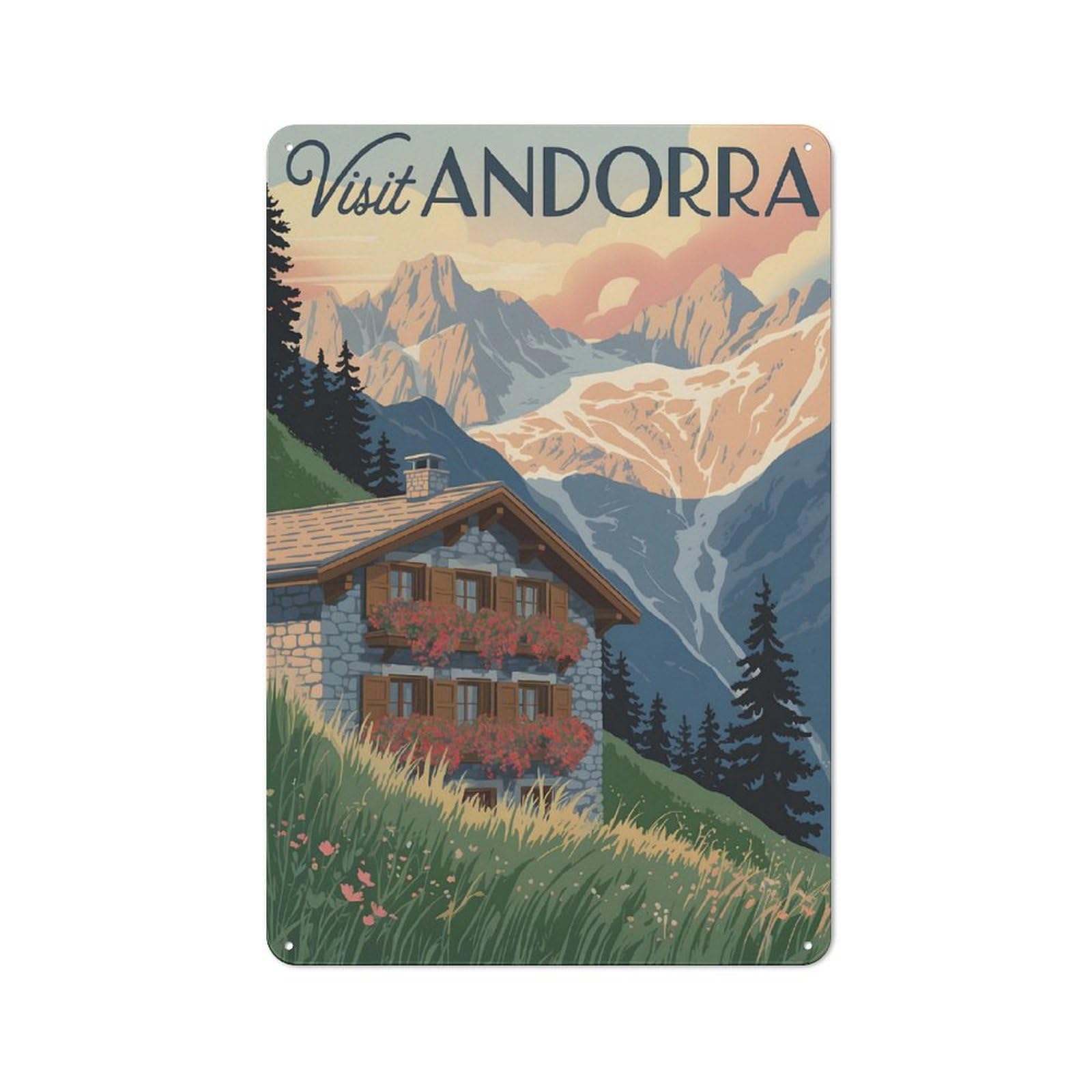 Junmoney Style-11 Urban Visit Andorra Travel (4) Decorative Metal Plaque 30X20cm, Urban Room Decor For Flat, Bar, Studio Or Gallery Wall