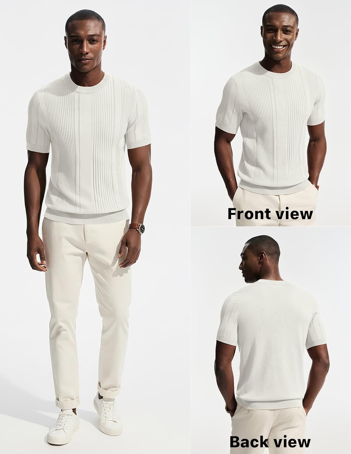 PJ PAUL JONES Mens T-Shirts Knit Tee Shirt Textured Crewneck Tee Short Sleeves T Shirt - Image 4