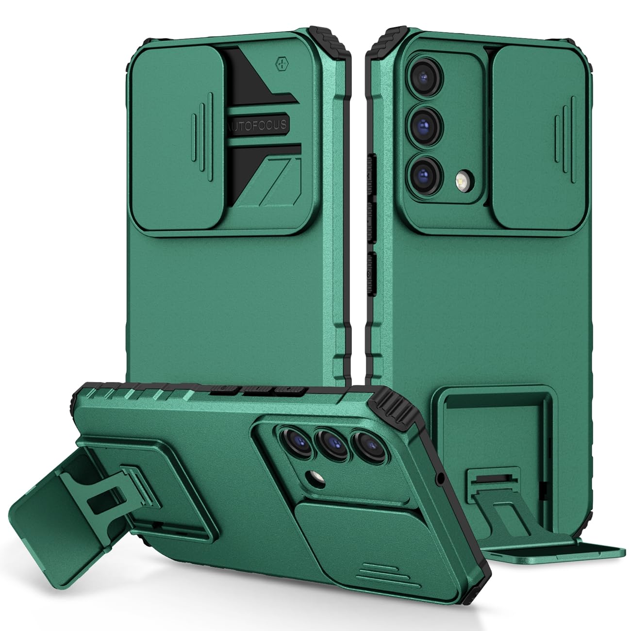 Case for Oppo A74 4G Case, Oppo F19/Reno 6 Lite CHP2219 Case with Slide Camera Lens Kickstand Military-Grade Bumpers Armor Shockproof Protective Cover for Oppo A74 4G Dark Green